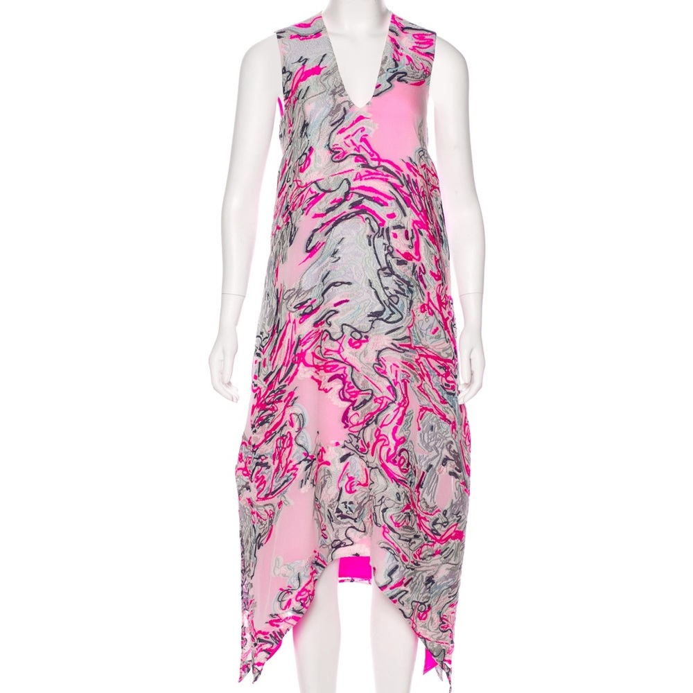 SIES MARJAN V-Neck Pink Lena Scribble Shift Dress Size 0 Artsy Modern Chic